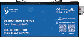 Golfa ratiņu litija akumulators LiFePO4 51,2 V 105 Ah, 200 A, ar Bluetooth, viedo BMS un sildīšanu, IP54 (ULG-48-105H-PRO, ULTIMATRON)