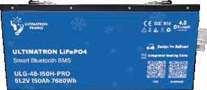 Golf cart lithium battery LiFePO4 51.2V 150Ah PRO with Bluetooth, smart BMS and heating, IP54 (ULG-48-150H-PRO, ULTIMATRON)