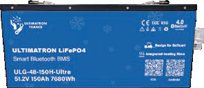 Golf cart lithium battery LiFePO4 51.2V 150Ah ULTRA with Bluetooth, smart BMS and heating, IP54 (ULG-48-150H-ULTRA, ULTIMATRON)