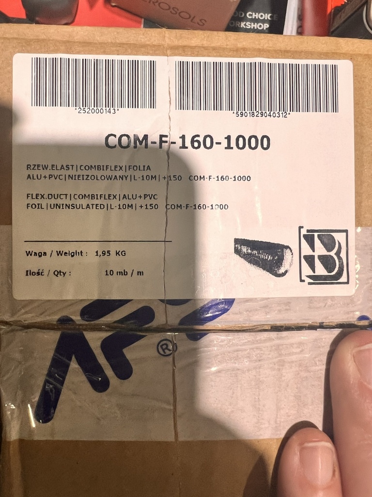 Lankstus ortakis COMBIFLEX ALU+PVC, neizoliuotas, Ø160 mm, L=10 m, +150 °C (COM-F-160-1000, ALNOR)