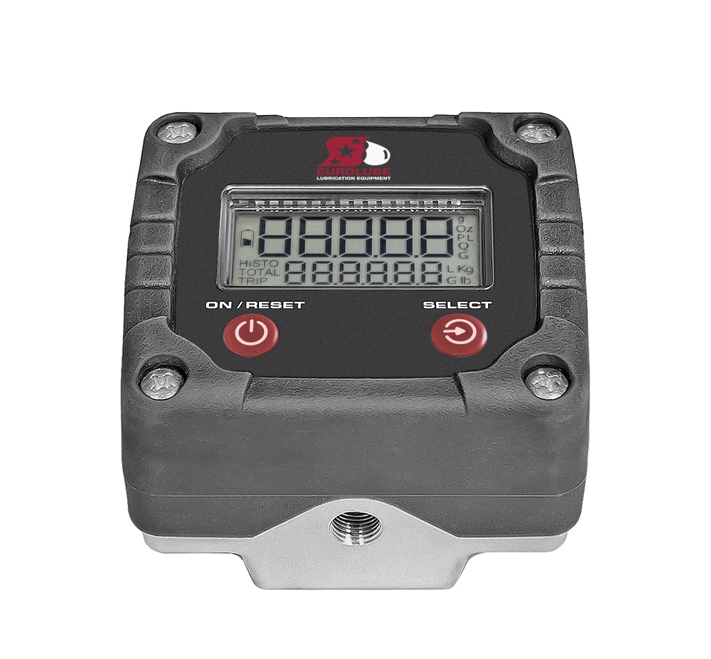 Digitālais smērvielas plūsmas skaitītājs 1/8 collas (I) BSP, 2500 g/min, 70 MPa (700 bar) (2168600, EUROLUBE)