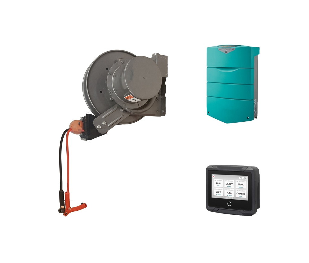 E12V workshop charger with cable reel (55060, EUROLUBE)