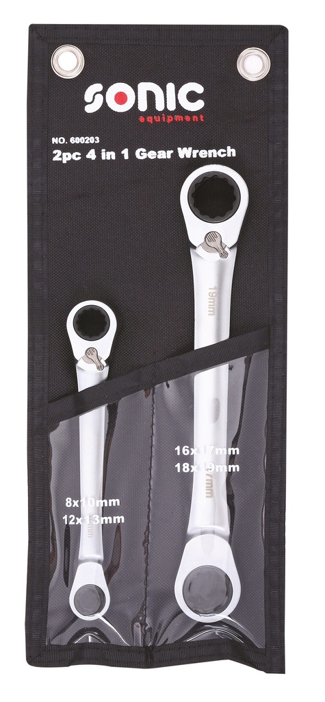Ratcheting wrench set 8x10, 12x13 / 16x17, 18x19 mm, 2 pcs (600203, SONIC)