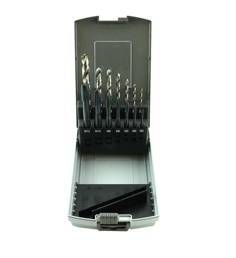 SHSS-Tap Set, M3 - M12, 14 pcs. Typ 047/508B, incl. core drill (00021330, PICHLER)