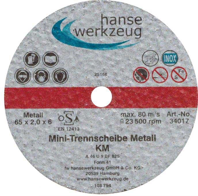 Mini-Trennscheiben f. Metall 65 x 2,0 x 6,0 mm (VE 25 Stück) (00034017, PICHLER)