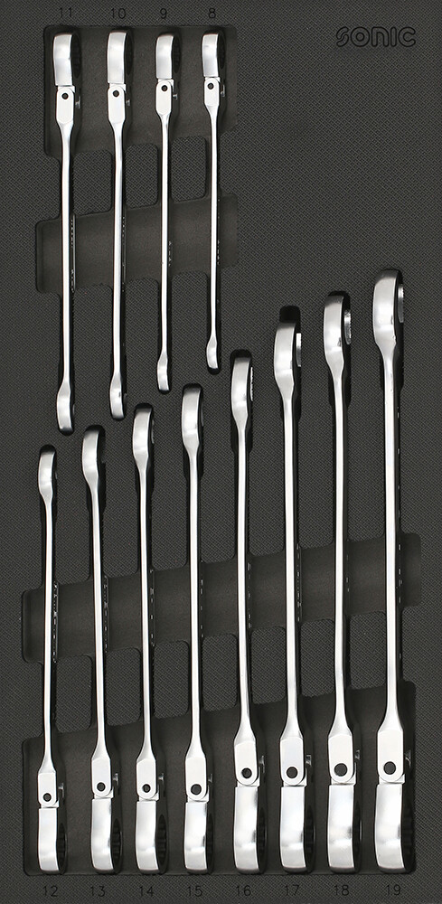 Tool trolley insert set, flexible ratcheting wrenches (12 pcs) (601230, SONIC)