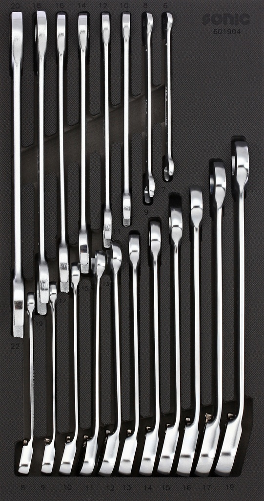 Wrench set for trolley – combination and ratcheting, 19 pcs (601904, SONIC)