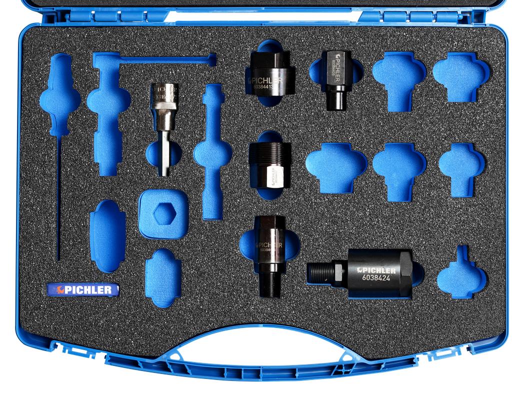 Injector disassembly adapter STARTER SET of BOSCH and DELPHI injection nozzles (60384225, PICHLER)