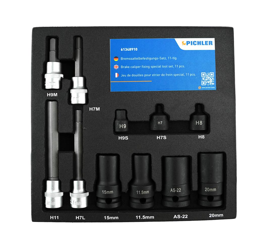 Brake caliper fixing special tool set, 11 pcs. (61348910, PICHLER)