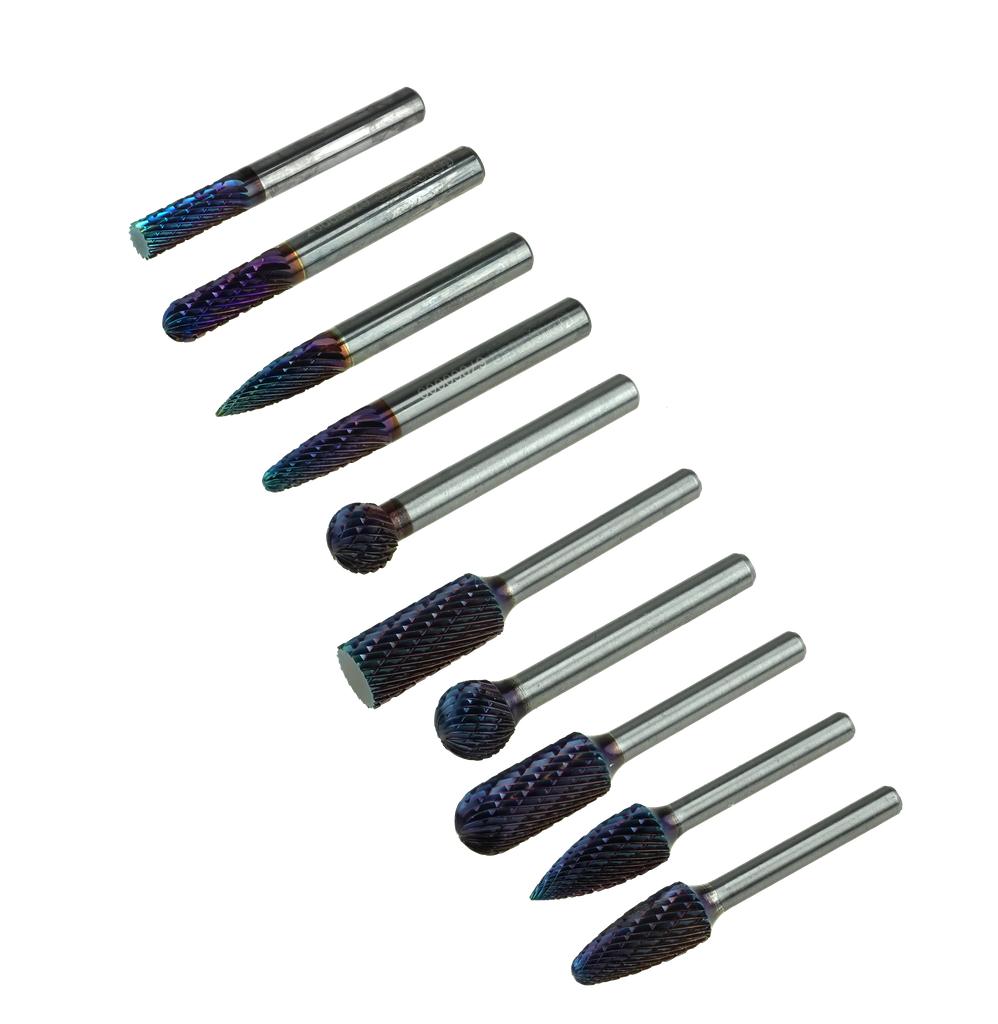 Carbide burr set with cross cutting & 6 mm shaft, 10 pcs. (67060100, PICHLER)