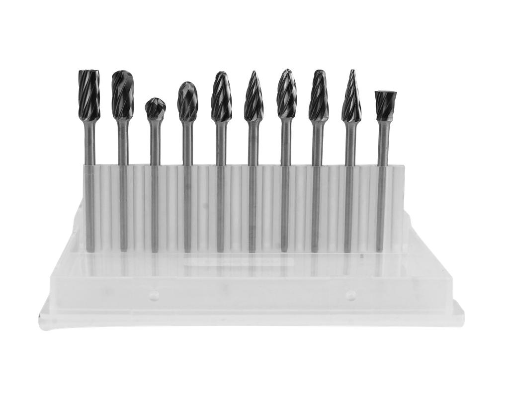 Carbide burr set with alloy-toothing 3 mm shaft, 10 pcs. (67062100, PICHLER)