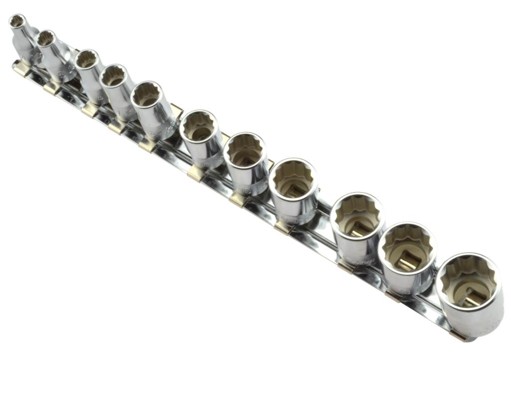 Socket Set 1/4" 4 - 14 mm twelve-point 11pcs on a Rail (7205300, PICHLER)