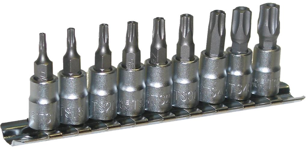 TS profile bit sockets 9 pcs 1/4" TS10 - TS50 on a Rail (7291350, PICHLER)