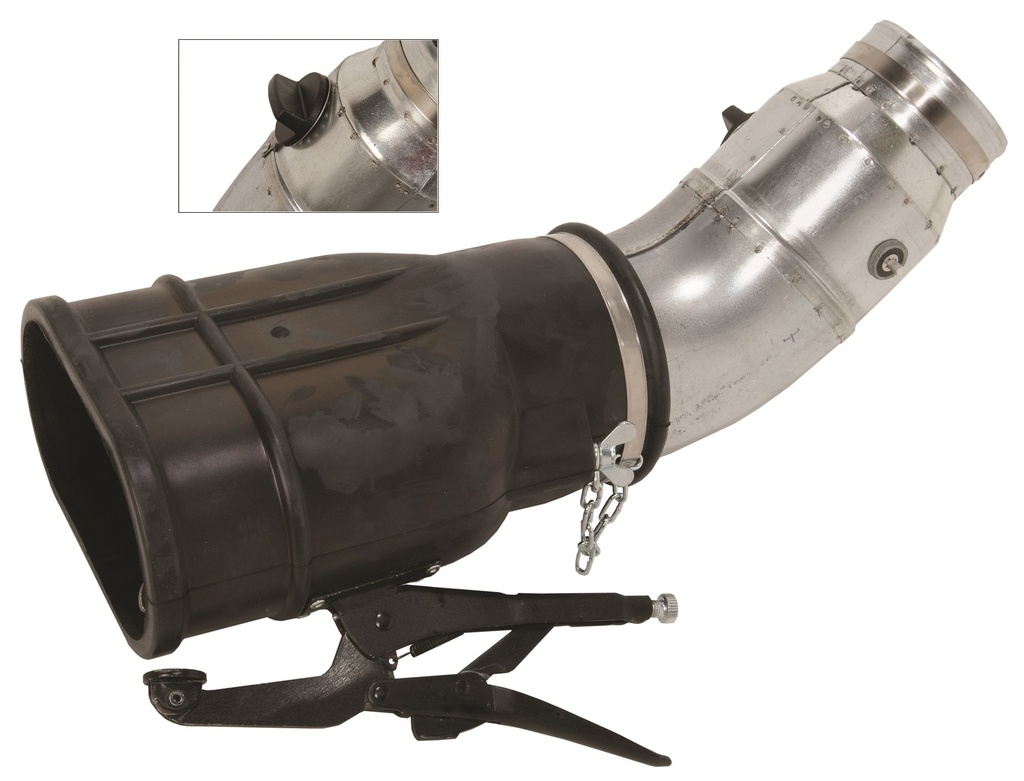 Exhaust nozzle, rubber, Ø150 mm, opening Ø160 mm, with probe opening, damper and clamp fixing (68329, EUROLUBE)