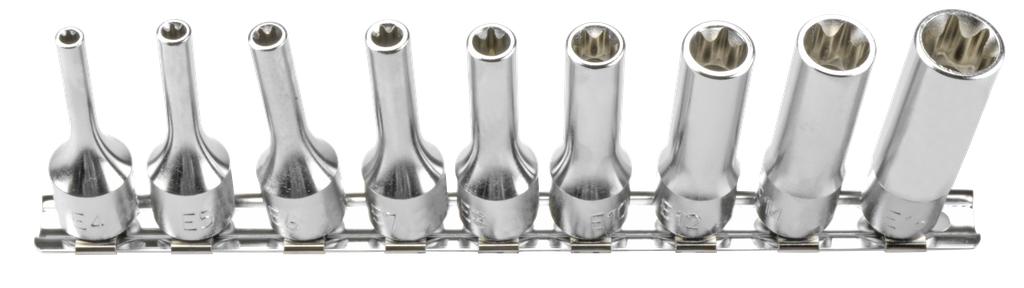 E profile bit sockets set 9 pcs E4 - E16, 3/8" drive x 55 mm long (7883650, PICHLER)