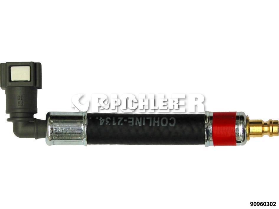 Kampinė 90° mova Ø8,00 mm (raudona) su žarnele ir kištuku DN5 (90960302, PICHLER)