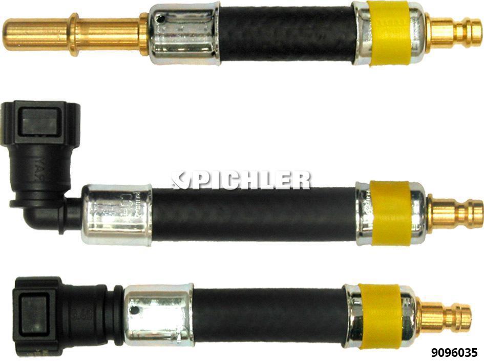 Fuel line adapter set, 3 pcs – straight coupling, 90° coupling and plug, Ø9.49 mm, yellow (9096035, PICHLER)
