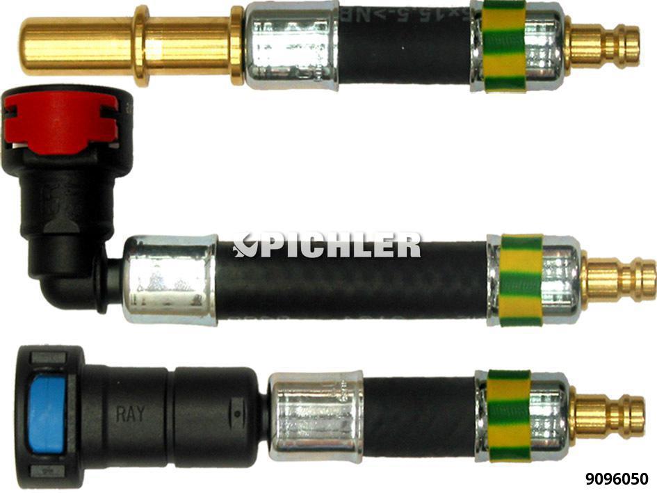Degvielas līnijas adapteru komplekts, 3 daļas – taisns savienojums, 90° savienojums un spraudnis, Ø11,80 mm, dzeltenzaļš (9096050, PICHLER)