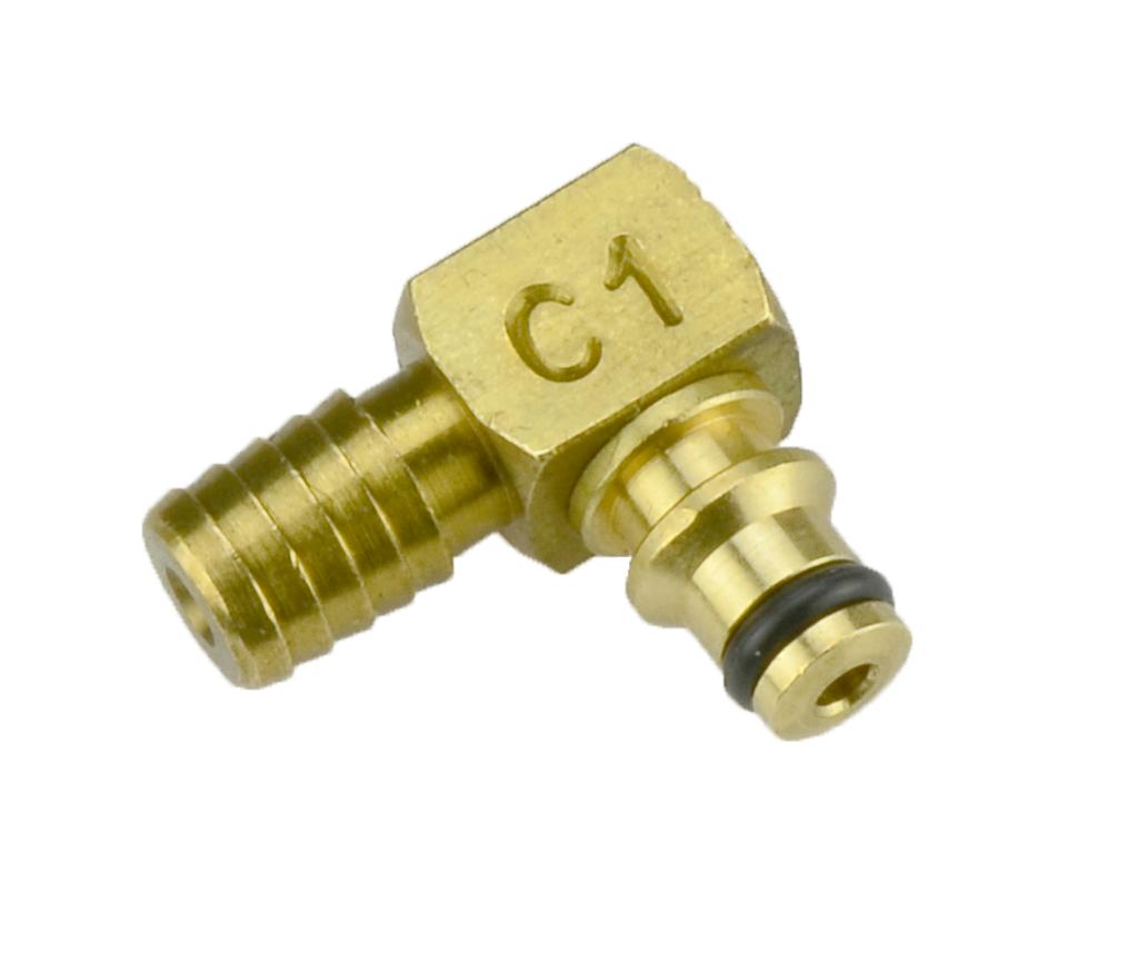 CR injector connector model C1 for Bosch injectors (standard), 90°, brass (9304936, PICHLER)