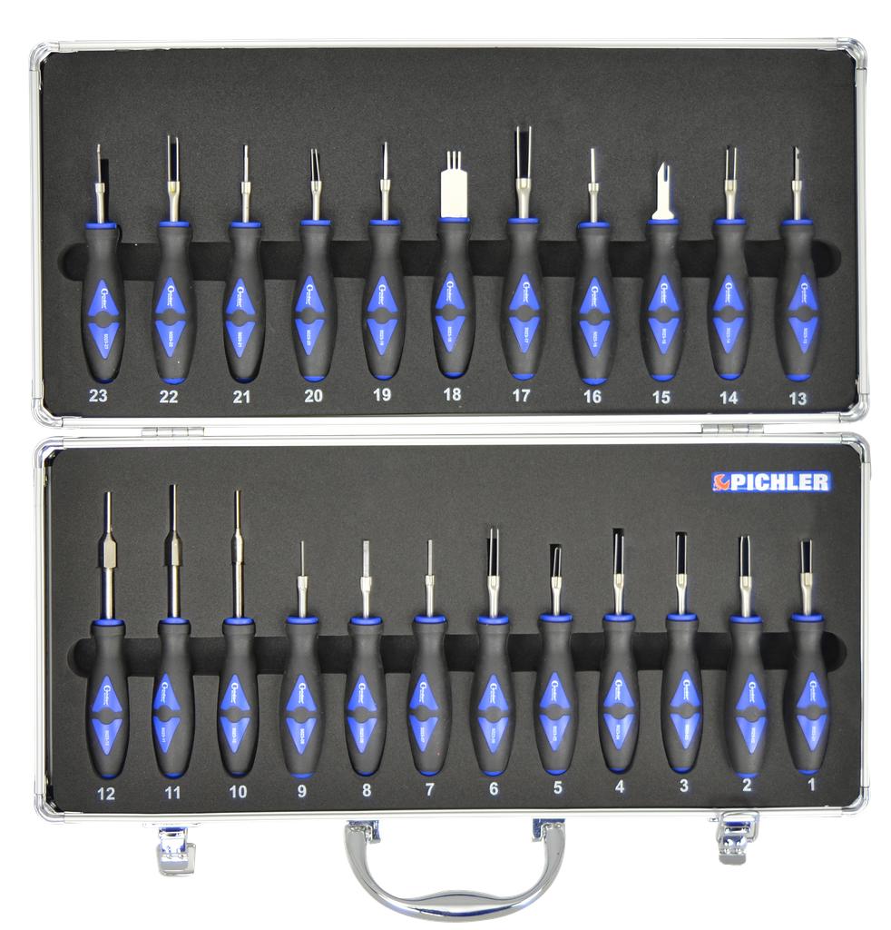 Plug unlocker set UNI 23 pcs. in aluminum case (9516500, PICHLER)