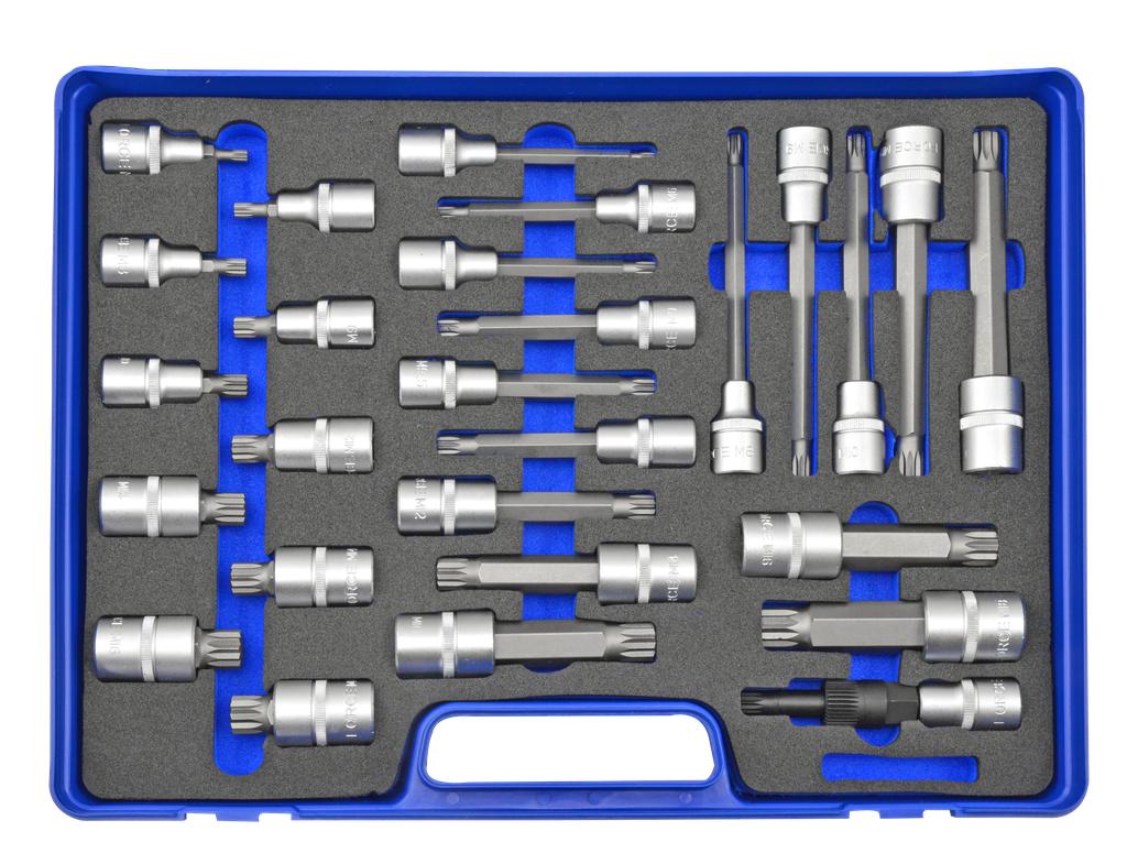 Spline Bit Socket Set ½" 27 pieces, XZN 5 to XZN 18, length 55mm, 100mm & 140mm (98844285, PICHLER)