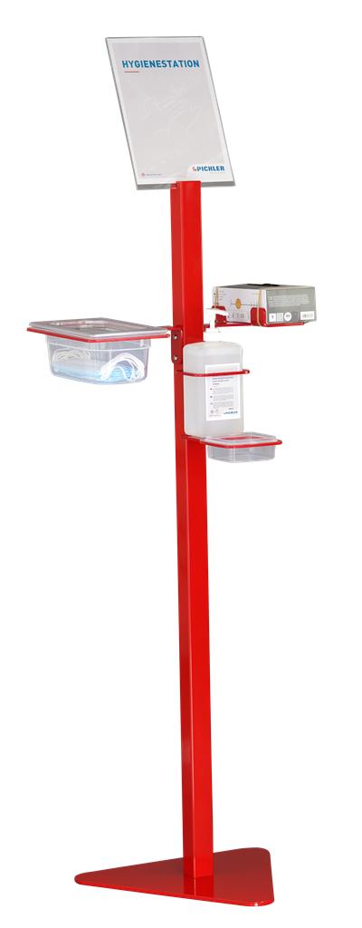Hygienestation 4-in-1, pulverbeschichtet in rot inklusive 1 L Desinfektionsmittel (99900035, PICHLER)