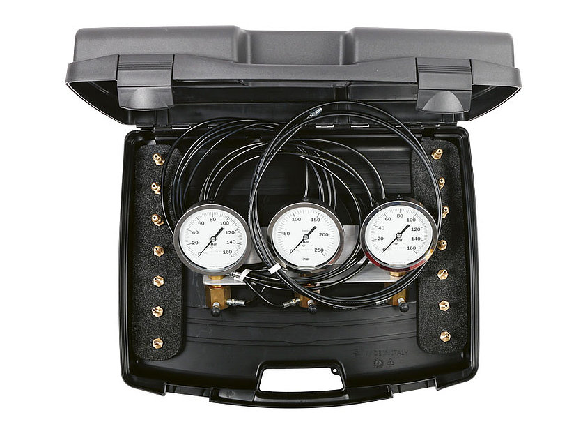 Brake pressure tester for hydraulic brakes (car) 2 pressure gauges 0...160/0...250 bar (100119, LEITENBERGER)