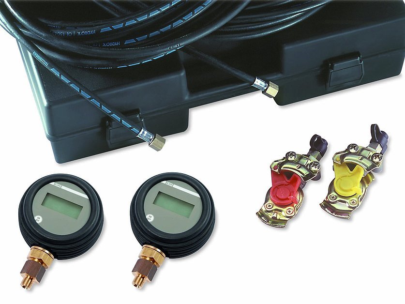 Digital brake pressure tester (25 bar) truck air brake, 2 manifold (100145_1, LEITENBERGER)