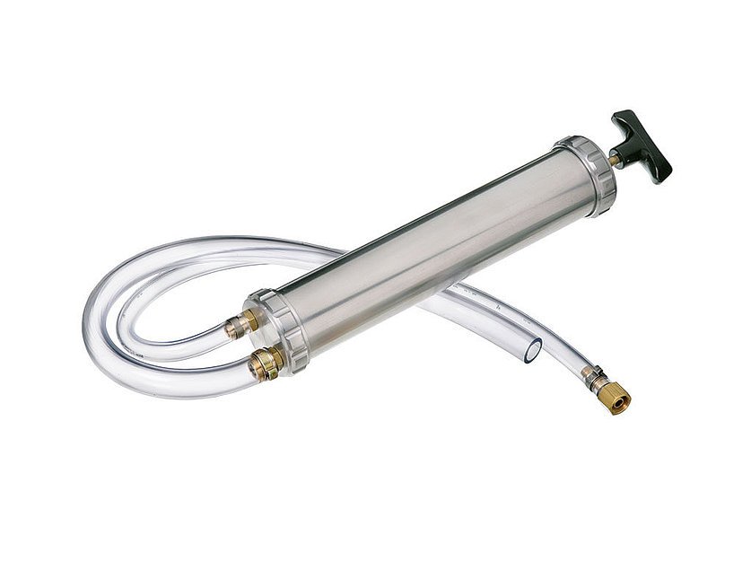 Hand transfer pump with double connection for engine/gearbox oil, coolant, diesel, 250 ml (060415_1, LEITENBERGER)
