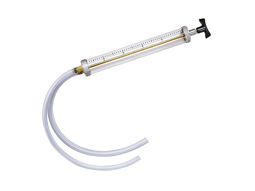 Hand transfer pump with double connection and scaling for engine/gearbox oil, coolant, diesel, 500 ml (060428_1, LEITENBERGER)
