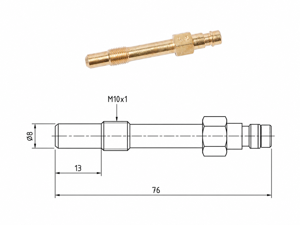 Kompresijas un spiediena zuduma testa adapteris, kvēlsvece, M10 x 1, konusa garums 13 mm (040378_1, LEITENBERGER)