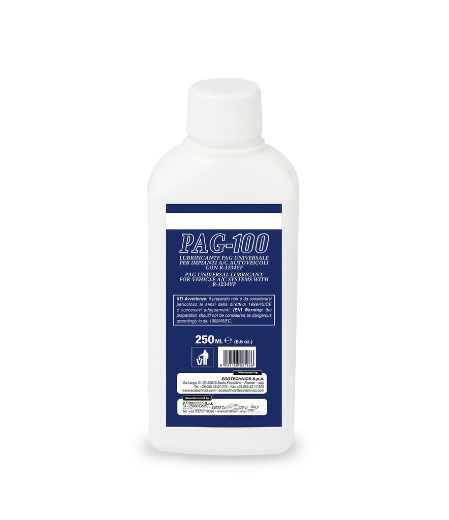 Alyvos buteliukas PAG100, 250 ml, mechaniniams kompresoriams (DECKAEK281, ECOTECHNICS)