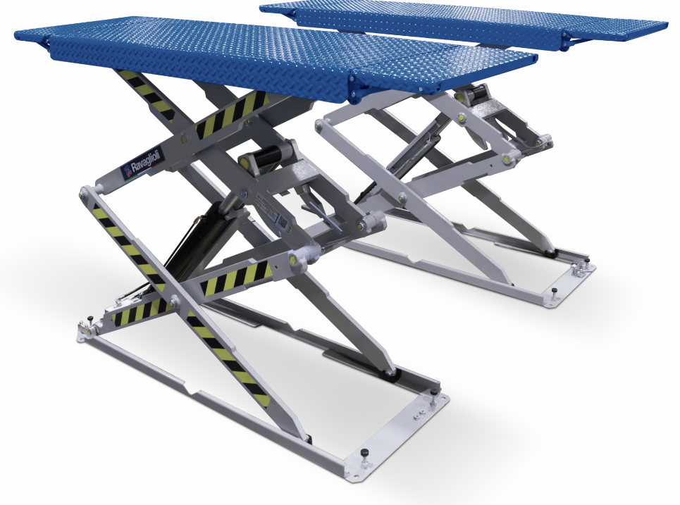 Dvigubas elektrohidraulinis žirklinis keltuvas montuojamas ant grindų (žemas), 3,5 t, RAV535 (RAV.535XX.195678, RAVAGLIOLI)