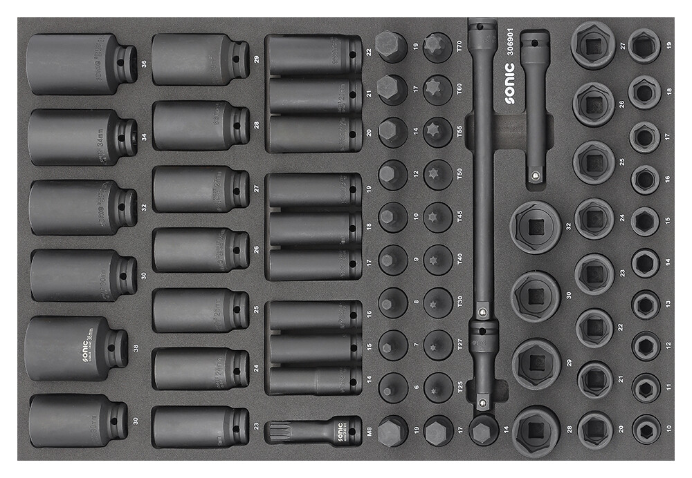 Impact socket set 1/2, 69 pcs (306901, SONIC)