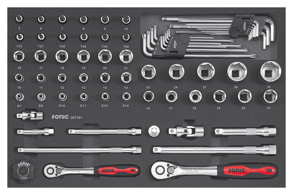 Kombinētais galvu komplekts 3/8" un 1/2" SFS-M, 71 gab. (307101, SONIC)