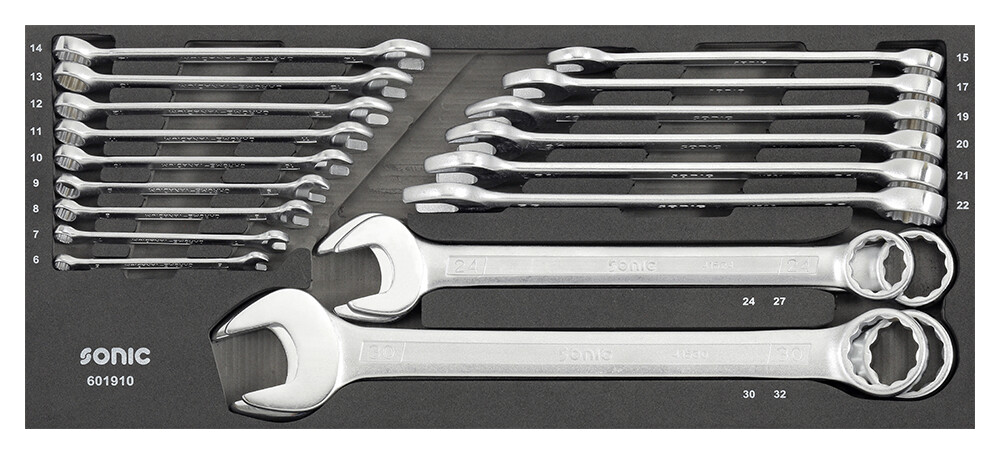 Kombinētais galvu komplekts 1/4" un 3/8" SFS-XS, 19 gab. (601910, SONIC)
