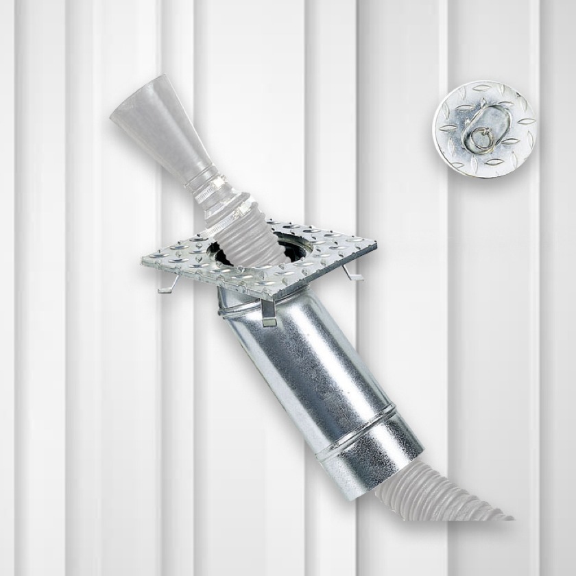 Grīdas izplūdes gāzu nosūkšanas šahta Ø140 mm ar līkumu zem grīdas, 350×350 mm (PZS-140, FILCAR)