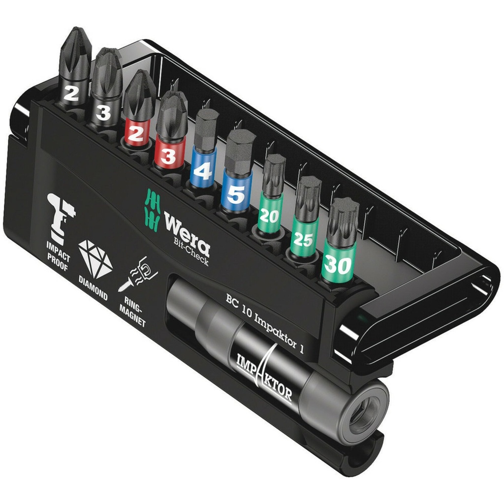 Smūginių atsuktuvo antgalių komplektas Bit-Check 10 Impaktor 1 (10 vnt) (05057680001, WERA)