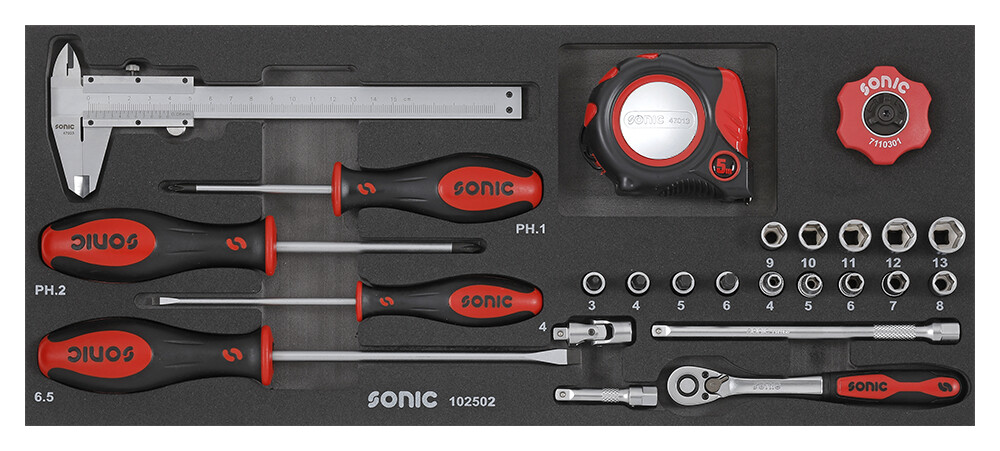 Combined tool set for tool boxes, 25 pcs (102502, SONIC)