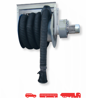 Hose Reel with Mechanical Rewind and Integrated Fan for Exhaust Gas Extraction, Coral (AMA-150/10)