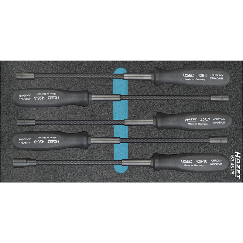 Flexible nut-driver set, outside hexagon profile, 5-10 mm, 5 pieces (163-461/5, HAZET)