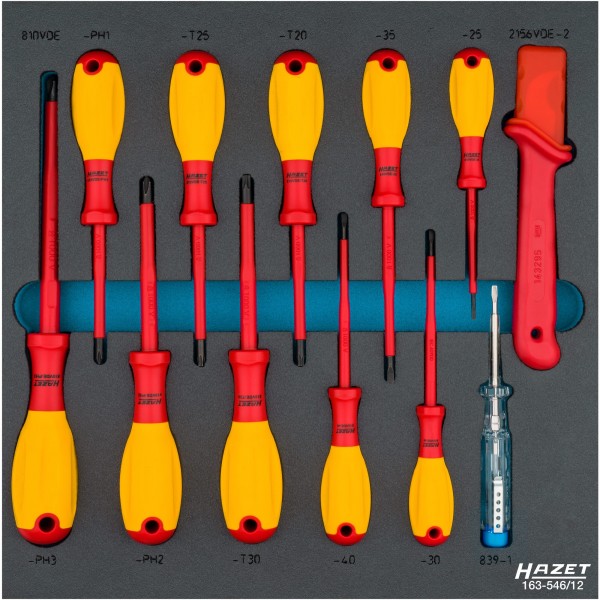 Skrūvgriežu komplekts ar aizsargizolāciju, 12 gab. (163-546/12, HAZET)