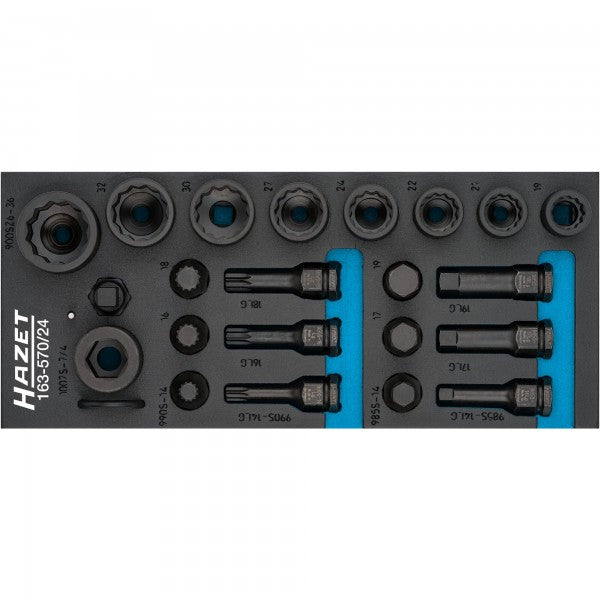 Impact socket set – 1/2 inch (12.5 mm), 24 pcs (163-570/24, HAZET)