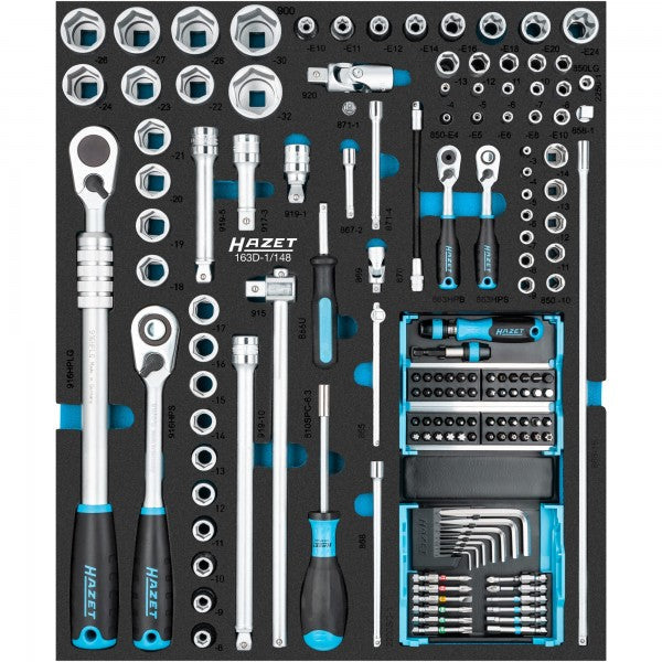 Socket set - 1/4 inch (6.3 mm) hexagon, solid, 1/4 inch (6.3 mm) square, hollow, 1/2 inch (12.5 mm) square, hollow (163D-1/148)
