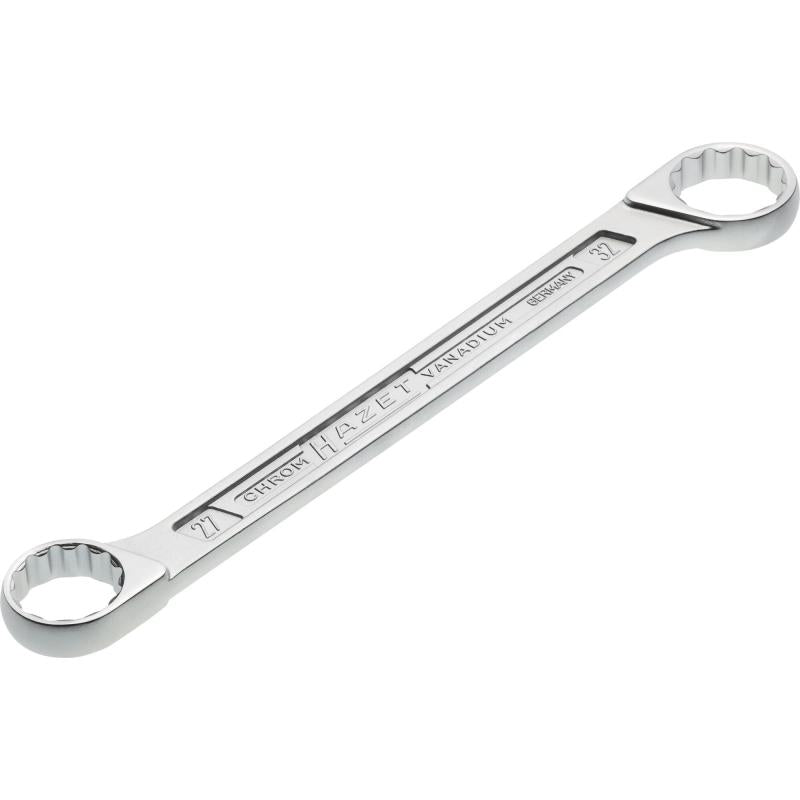 Dvigubas žiedinis (kilpinis) raktas, išorinis 12 briaunų traukos profilis, 27 × 32 mm (610N-27X32, HAZET)