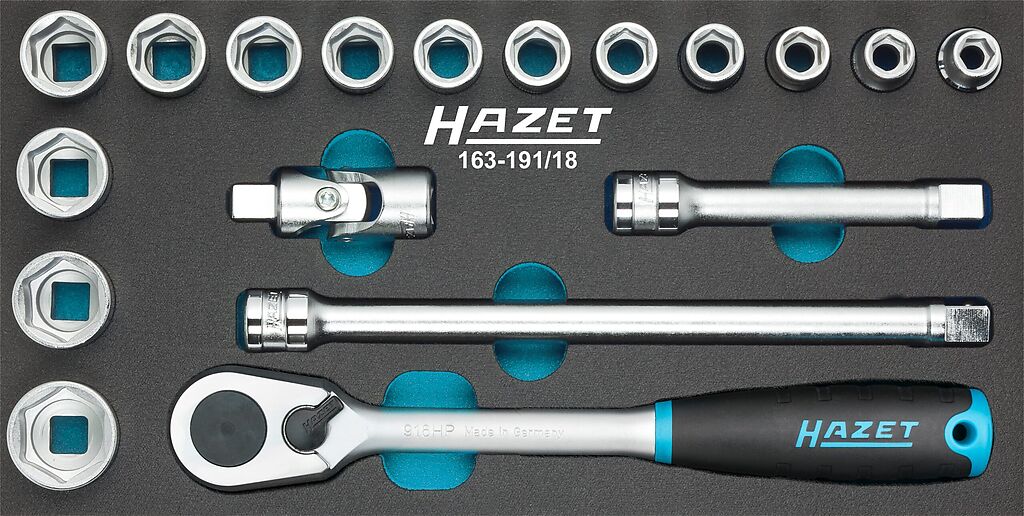 Tool trolley module – 1/2 inch sockets 18-pcs (163-191/18, HAZET)