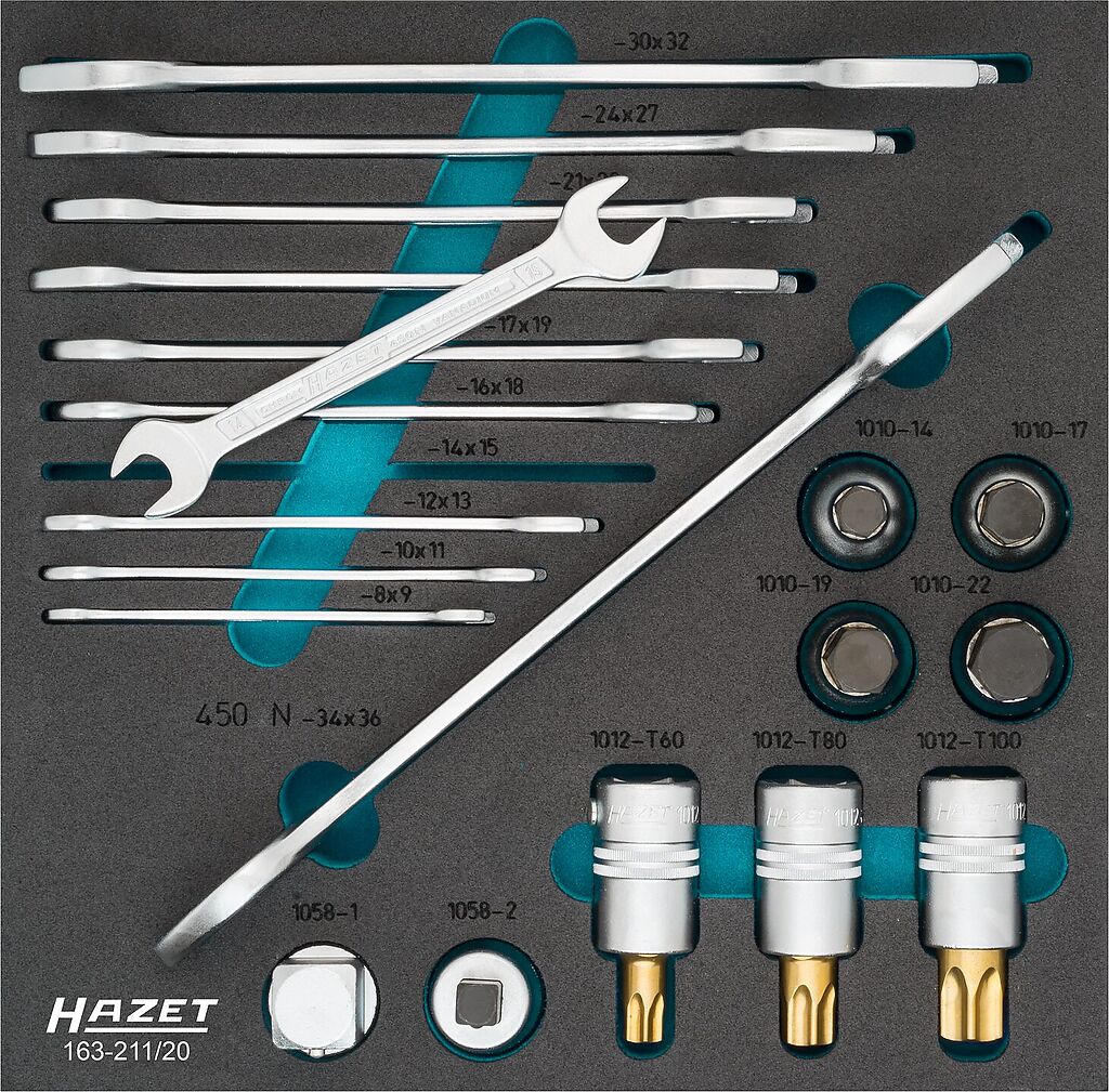Galvučių ir veržliarakčių rinkinys 3/4 col., 20 dalių (163-211/20, HAZET)