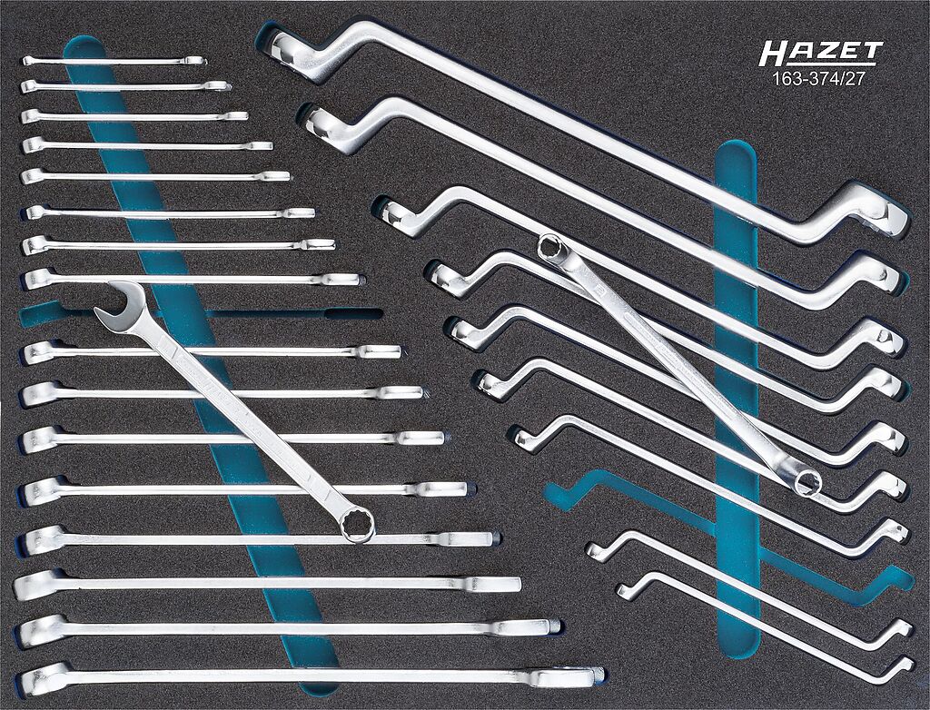 Wrench set - Outside 12-point profile, Outside 12-point traction profile, Outside hexagon profile (163-374/27, HAZET)