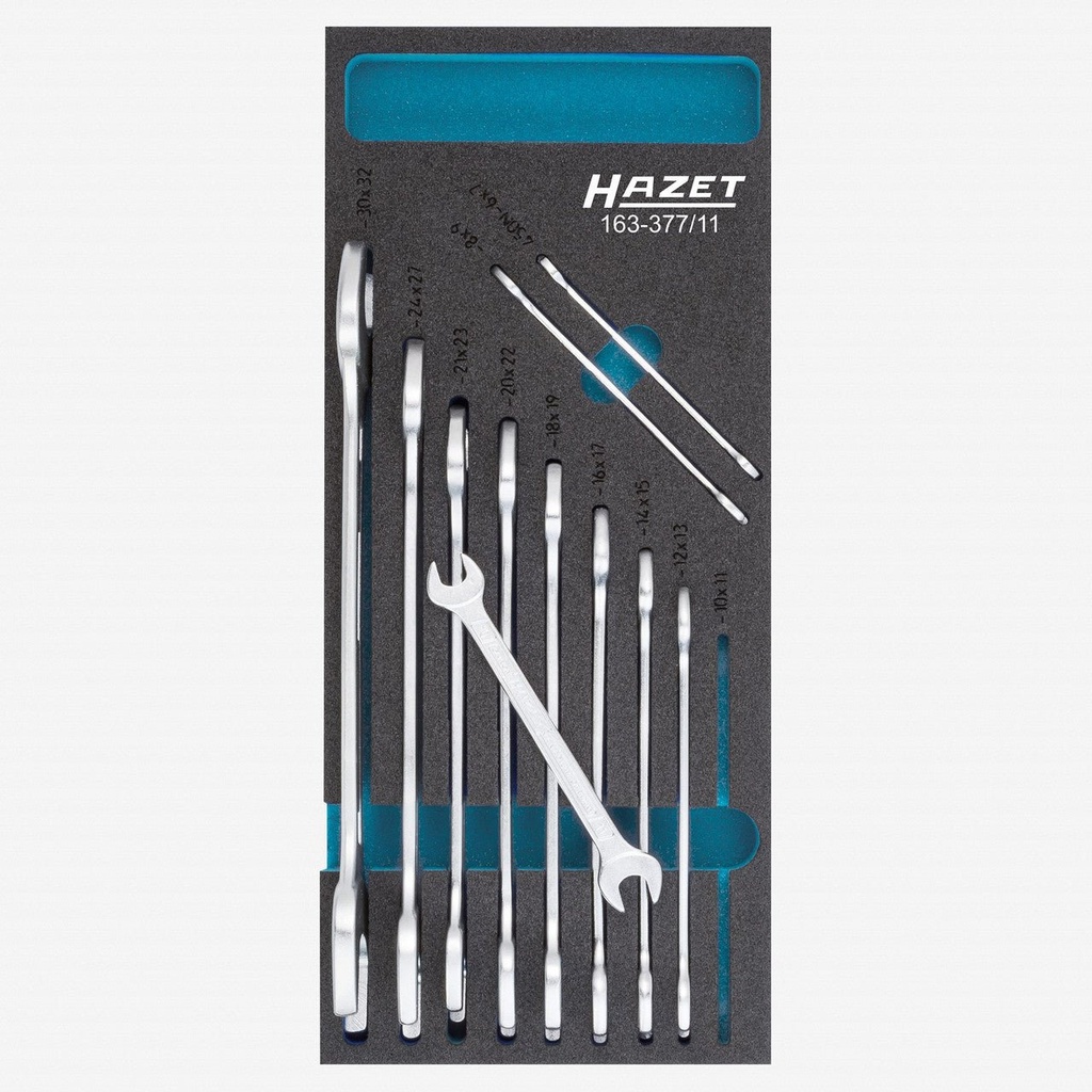 Tool set for tool trolleys – double open-end wrench set 6–32 mm (11 pcs) (163-377/11, HAZET)