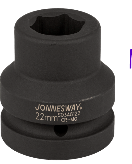 Smūginė galvutė 1" 6-briaunė, dydis: 22 mm (S03A8122, JONNESWAY)